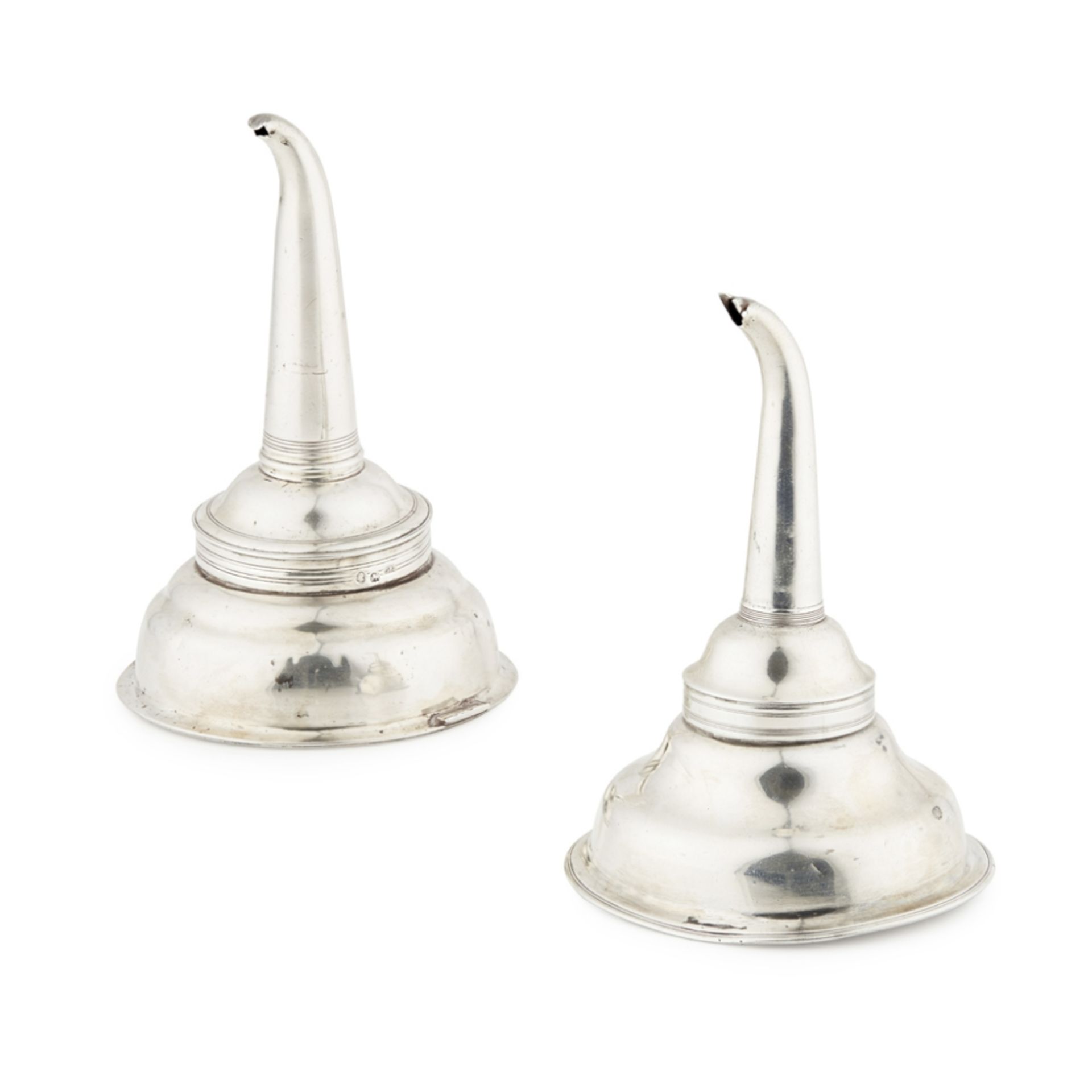 Two Georgian wine funnels Thomas Willmore, London circa 1800, of conventional form, large size,