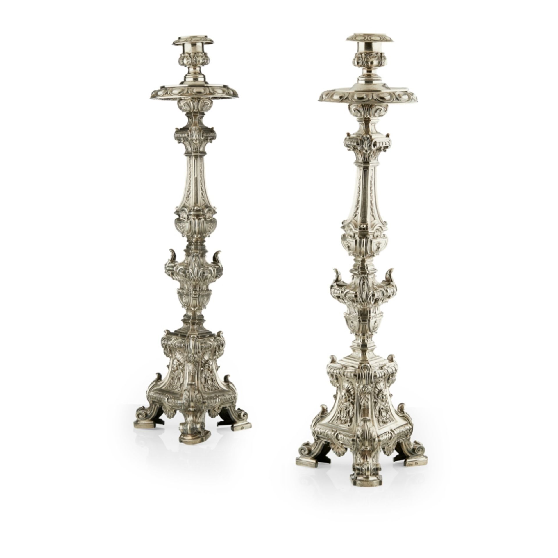 A pair of 18th century Portuguese alter candlesticks 18th Century Lisbon, maker A/IG, the column