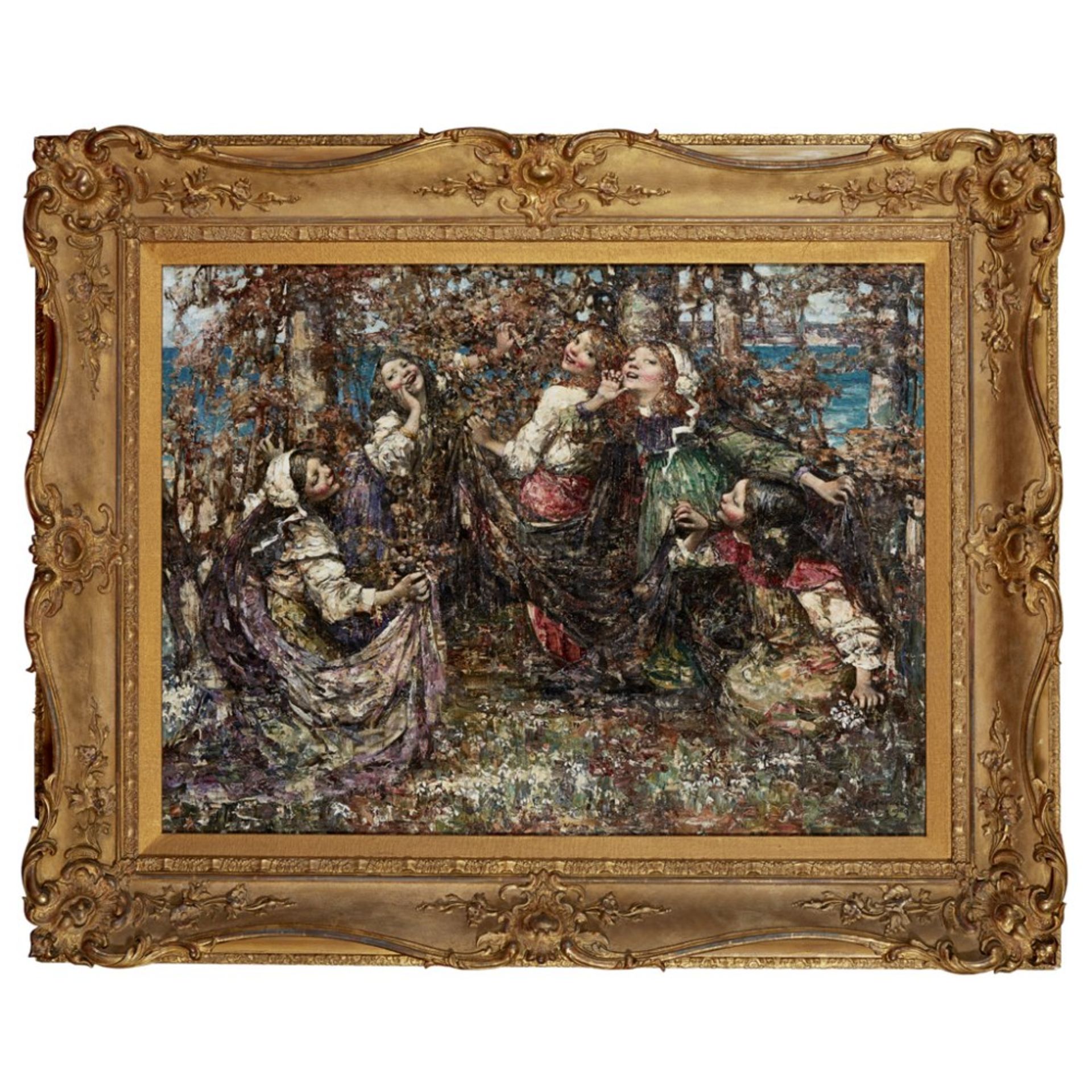 EDWARD ATKINSON HORNEL (SCOTTISH 1864-1933)RING A RING O'ROSES Signed and dated 1909, oil on - Image 2 of 2