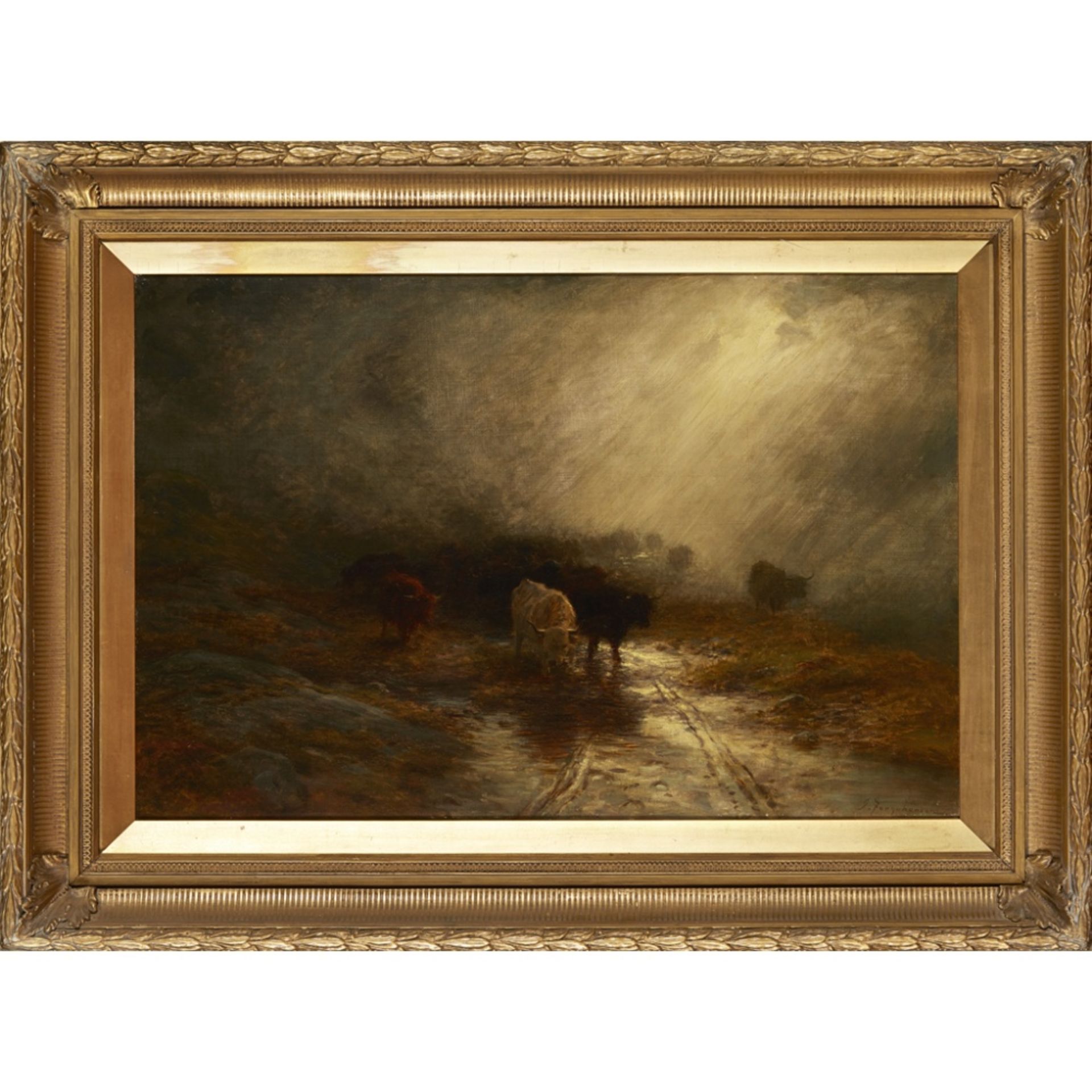JOSEPH FARQUHARSON R.A. (SCOTTISH 1846-1935)CATTLE IN THE MIST Signed, oil on canvas51cm x 76cm ( - Image 2 of 2