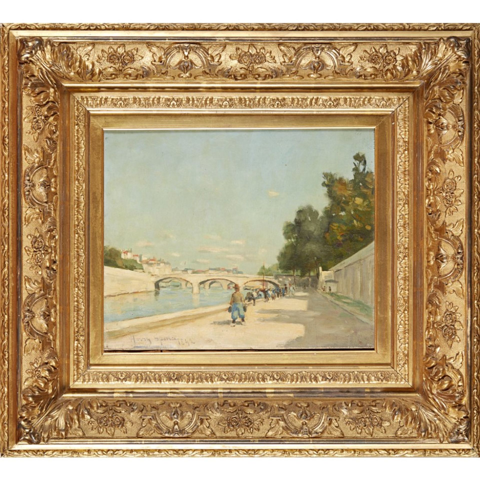 HARRY SPENCE R.B.A. (SCOTTISH 1860-1928)BRIDGES ON THE SEINE Signed and dated 1892, oil on - Image 2 of 2