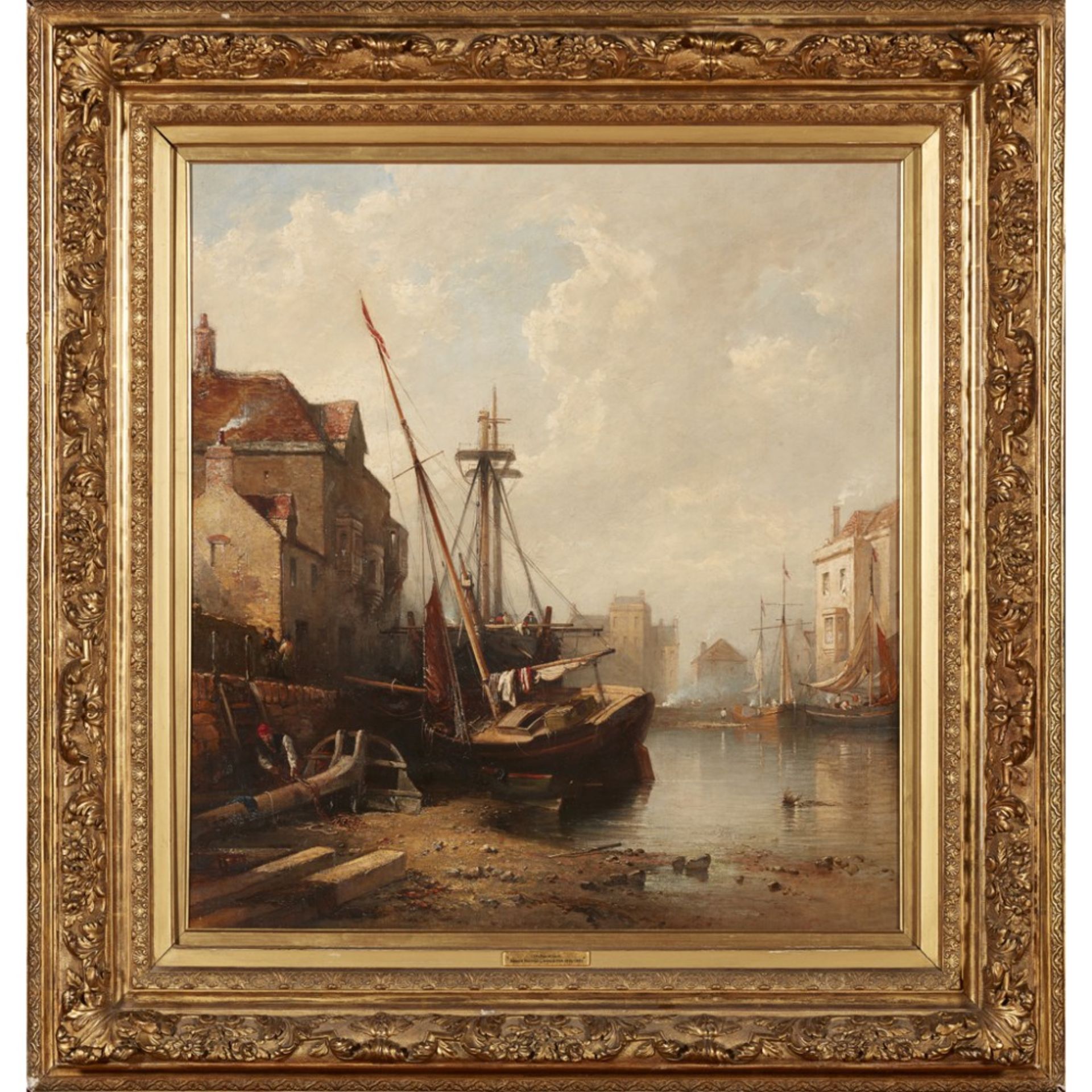 EDMUND THORNTON CRAWFORD R.S.A. (SCOTTISH 1806-1885)THE PORT OF LEITH Signed and dated 1856, oil - Image 2 of 2