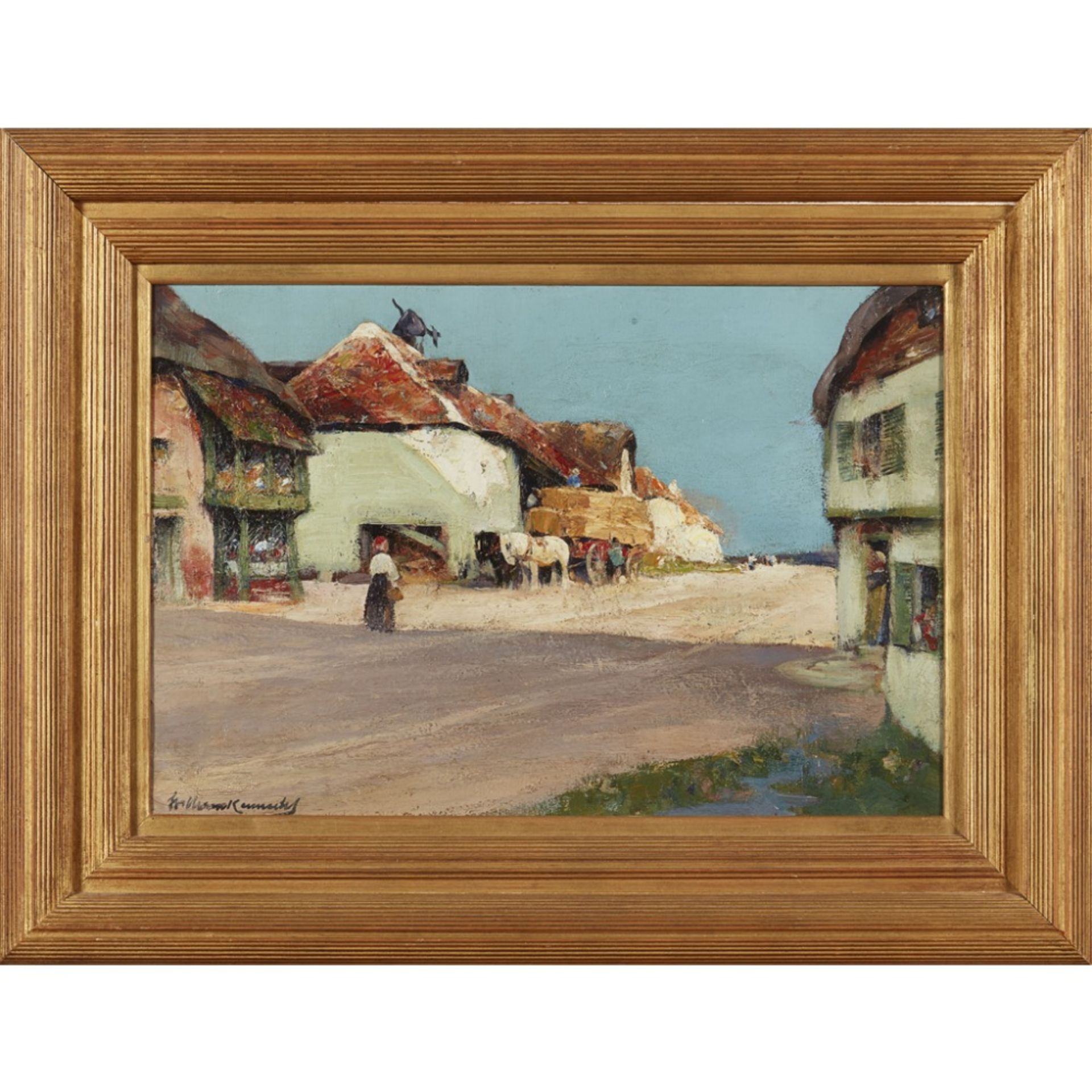 WILLIAM KENNEDY (SCOTTISH 1859-1918)HAY CART, A NORMANDY VILLAGE Signed, oil on canvas41cm x 61cm ( - Image 2 of 2