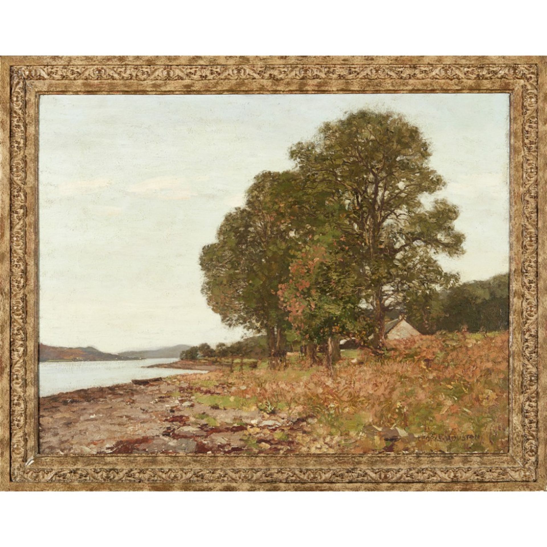 GEORGE HOUSTON R.S.A., R.S.W., R.I. (SCOTTISH 1869-1947)BY THE EDGE OF THE LOCH, AUTUMN Signed, - Image 2 of 2