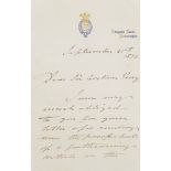 EDWARD VII, (1841-1910), KING OF ENGLAND 1901-1910AUTOGRAPH LETTER SIGNED, AS PRINCE OF WALES, TO