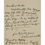 WORDSWORTH, WILLIAMAUTOGRAPH LETTER SIGNED ("WM WORDSWORTH") TO THE HISTORIAN LORD MAHON, regretting