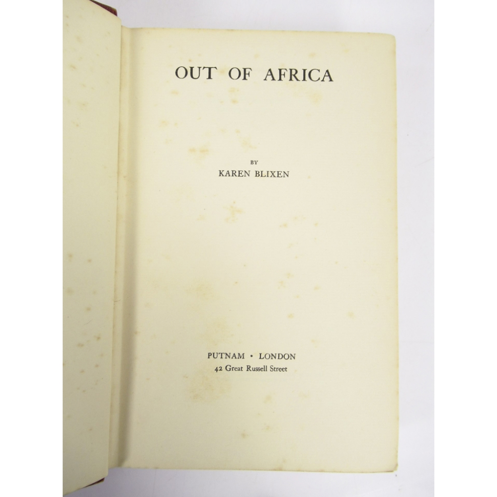 BLIXEN, KAREN' [ISAK DINESEN]OUT OF AFRICA London: Putnam, 1937. First edition, 8vo, original red - Image 2 of 4