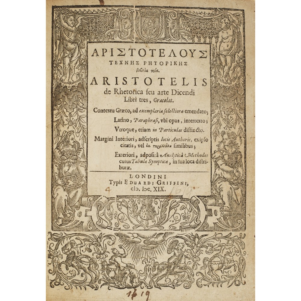 ARISTOTLE, 2 WORKS, COMPRISING ARISTOTELIS DE RHETORICA SEU ARTE DICENDI LIBRI TRES - Image 2 of 2