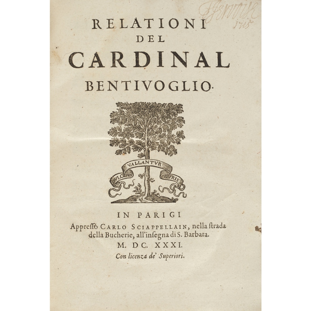 4 VOLUMES, INCLUDING, BENTIVOGLIO D'ARAGONA, CARDINAL GUIDORELATIONI Paris: Carlo Schiappellain,