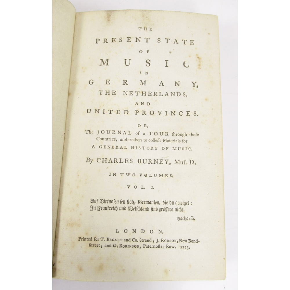 BURNEY, CHARLESTHE PRESENT STATE OF MUSIC IN FRANCE AND ITALY London: T. Becket, 1771. 8vo; [Idem] - Image 2 of 3