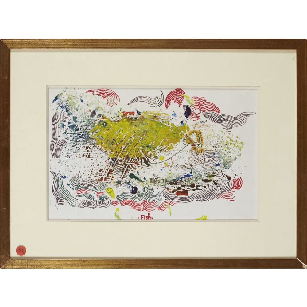 DURRELL, LAWRENCETWO FRAMED WORKS, COMPRISING i) ['Easter golden fish from Crete'], c.195 x 305mm,