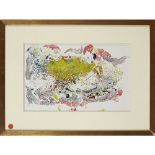 DURRELL, LAWRENCETWO FRAMED WORKS, COMPRISING i) ['Easter golden fish from Crete'], c.195 x 305mm,