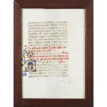 ILLUMINATED VELLUM BIBLE LEAF IN LATINTAKEN FROM ISAIAH CHAPTER 60 a total of 40 lines of text,