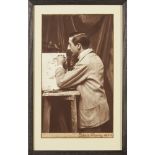 DRURY, ALFREDAN ALBUMEN PRINT SHOWING THE ARTIST IN HIS STUDIO signed by Drury to the mount, dated