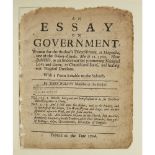 WILSON, JOHNAN ESSAY ON GOVERNMENT [Edinburgh?] 1706. Small 4to, 8pp. pamphlet neatly tipped into