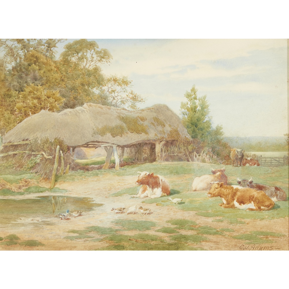 CHARLES JAMES ADAMS (BRITISH 1859-1931)CATTLE RESTING Signed, watercolour27cm x 37cm (10.5in x 14.
