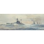 [§] FRANK WATSON WOOD (SCOTTISH 1862-1953)H.M.S. QUEEN ELIZABETH BATTLE SQUADRON Signed, inscribed