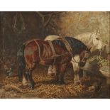 [§] WILLIAM ALBERT CLARK (BRITISH 1880-1963)TWO HORSES IN A STABLE Signed, oil on canvas20cm x 25.