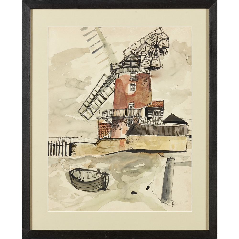 [§] EDWIN LA DELL (BRITISH 1914-1970)SUFFOLK WINDMILL Signed, pen and ink and watercolour45cm x 34. - Image 2 of 2