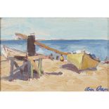 [§] ANN ORAM R.S.W. (SCOTTISH B. 1956)THE BEACH, LA LINEA Signed, oil on canvasboard10.5cm x 16cm (