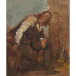 19TH CENTURY ENGLISH SCHOOLA DEVOTED SUITOR WITH HIS HARP Oil on canvas23cm x 20cm (9in x 8in)