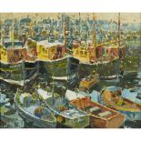 [§] JOHN MCCUTCHEON (SCOTTISH 1910-1995)HARBOUR SCENE Signed, oil on canvasboard48cm x 58.5cm (