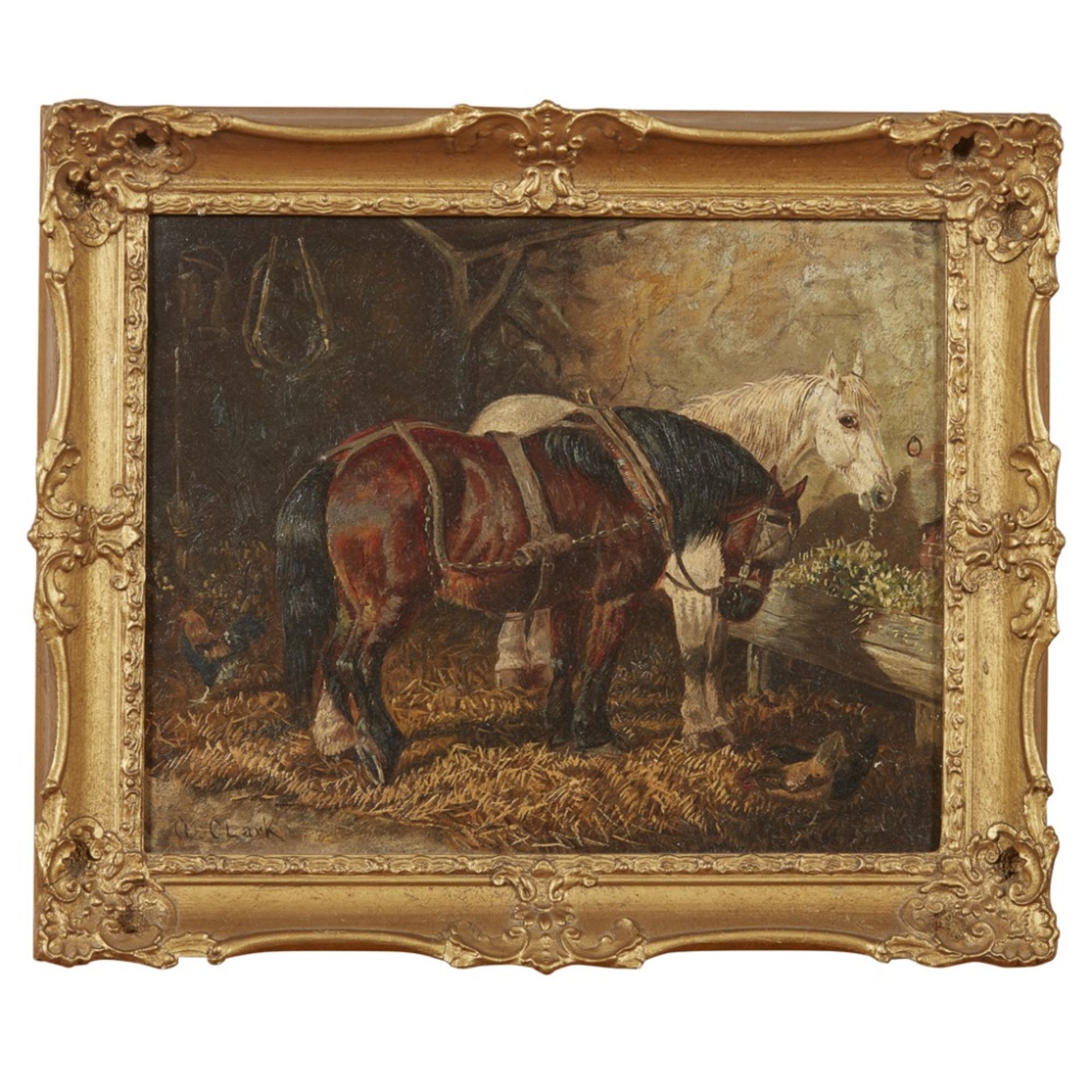 [§] WILLIAM ALBERT CLARK (BRITISH 1880-1963)TWO HORSES IN A STABLE Signed, oil on canvas20cm x 25. - Bild 2 aus 2