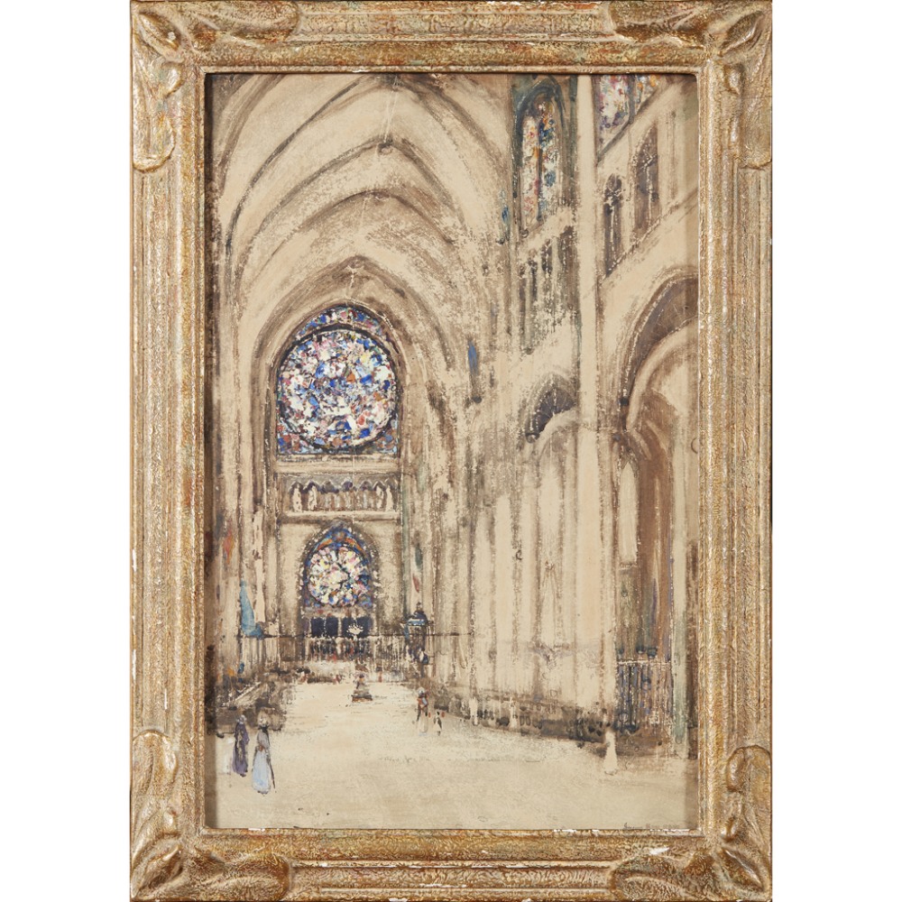 JAMES KAY R.S.A., R.S.W. (SCOTTISH 1858-1942)CHURCH INTERIOR, ROUEN, FRANCE Signed, - Image 2 of 2