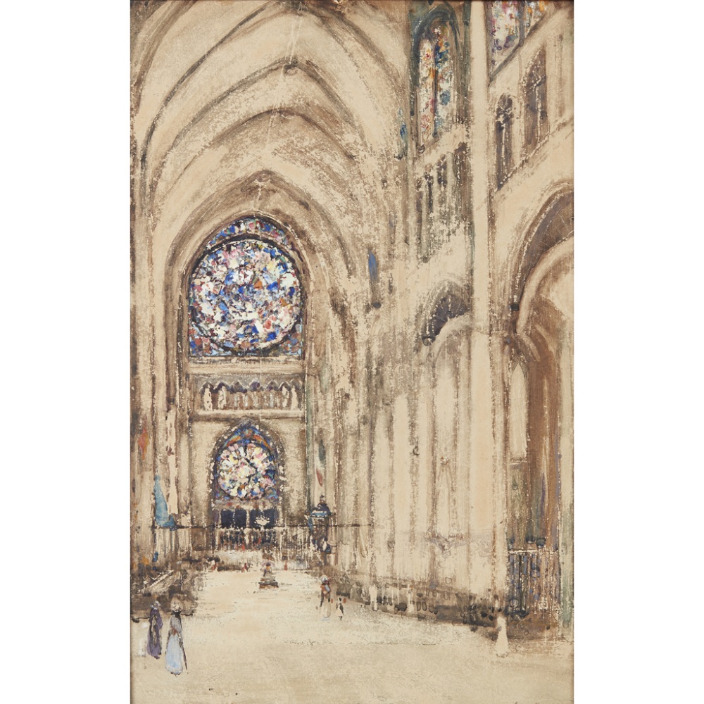 JAMES KAY R.S.A., R.S.W. (SCOTTISH 1858-1942)CHURCH INTERIOR, ROUEN, FRANCE Signed,