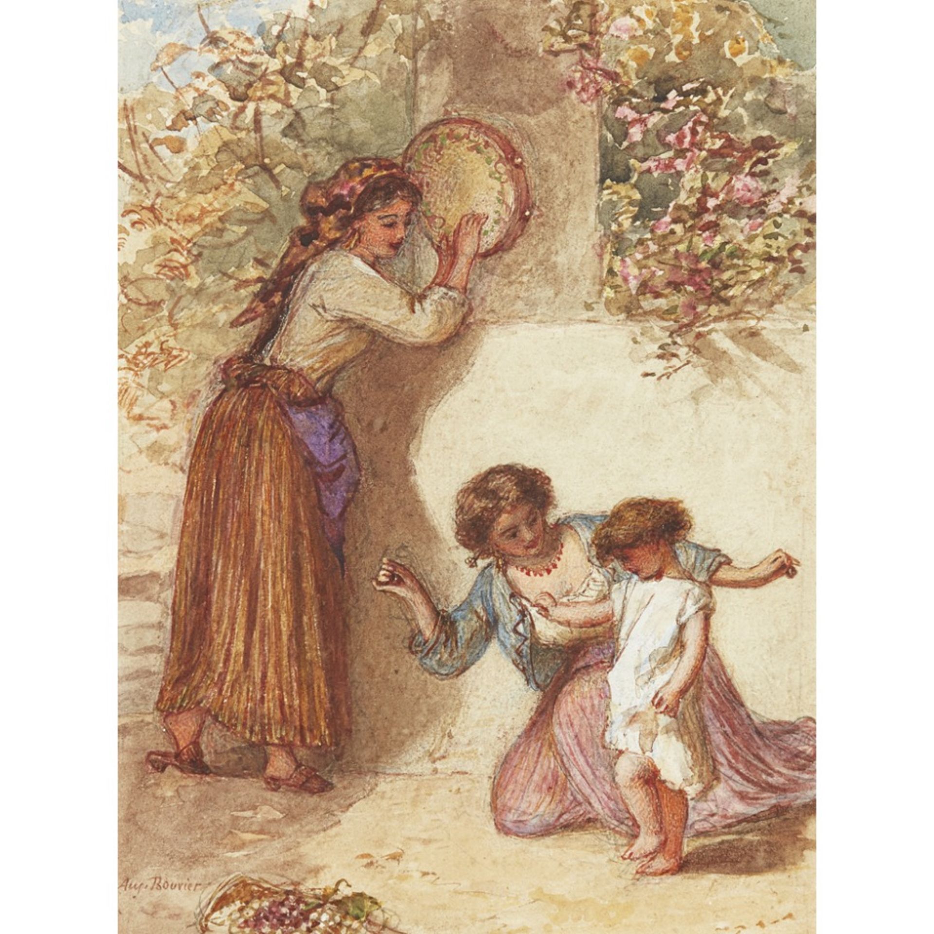 AUGUSTUS JULES BOUVIER (BRITISH 1827-1881)DANCING LESSON Signed, watercolour18cm x 13cm (7in x 5in)