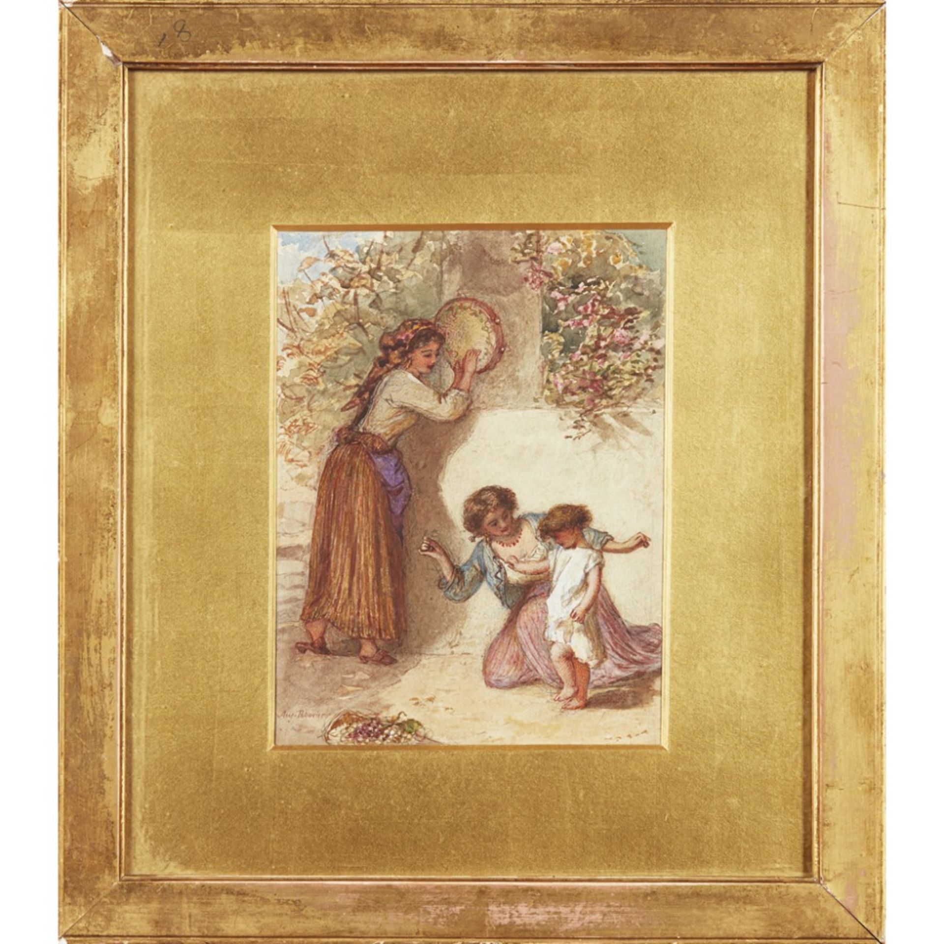 AUGUSTUS JULES BOUVIER (BRITISH 1827-1881)DANCING LESSON Signed, watercolour18cm x 13cm (7in x 5in) - Bild 2 aus 2