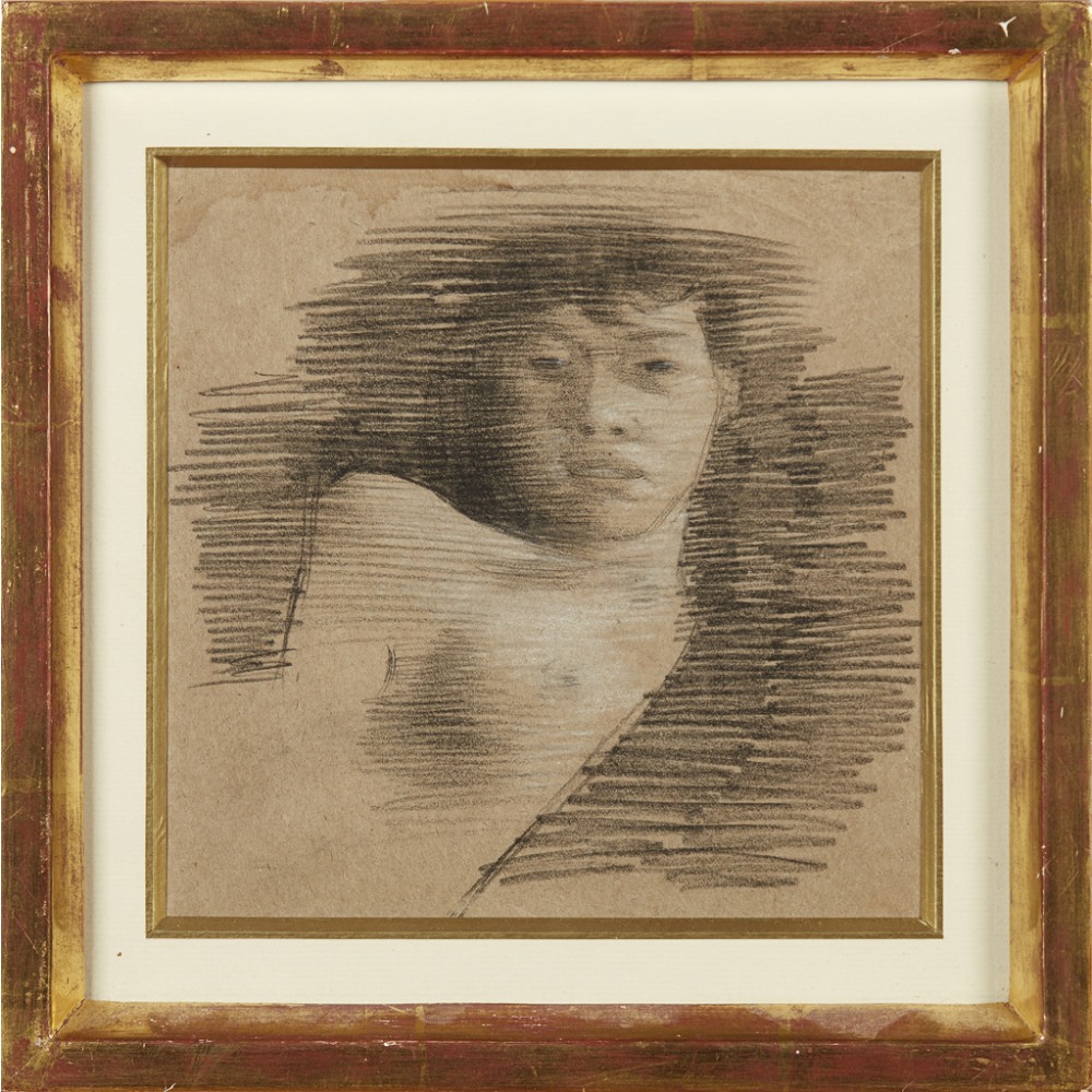 SIR WILLIAM ROTHENSTEIN (BRITISH 1872-1945)GIRL IN PARIS Crayon and white chalk19cm x 19cm (7.5in - Image 2 of 2