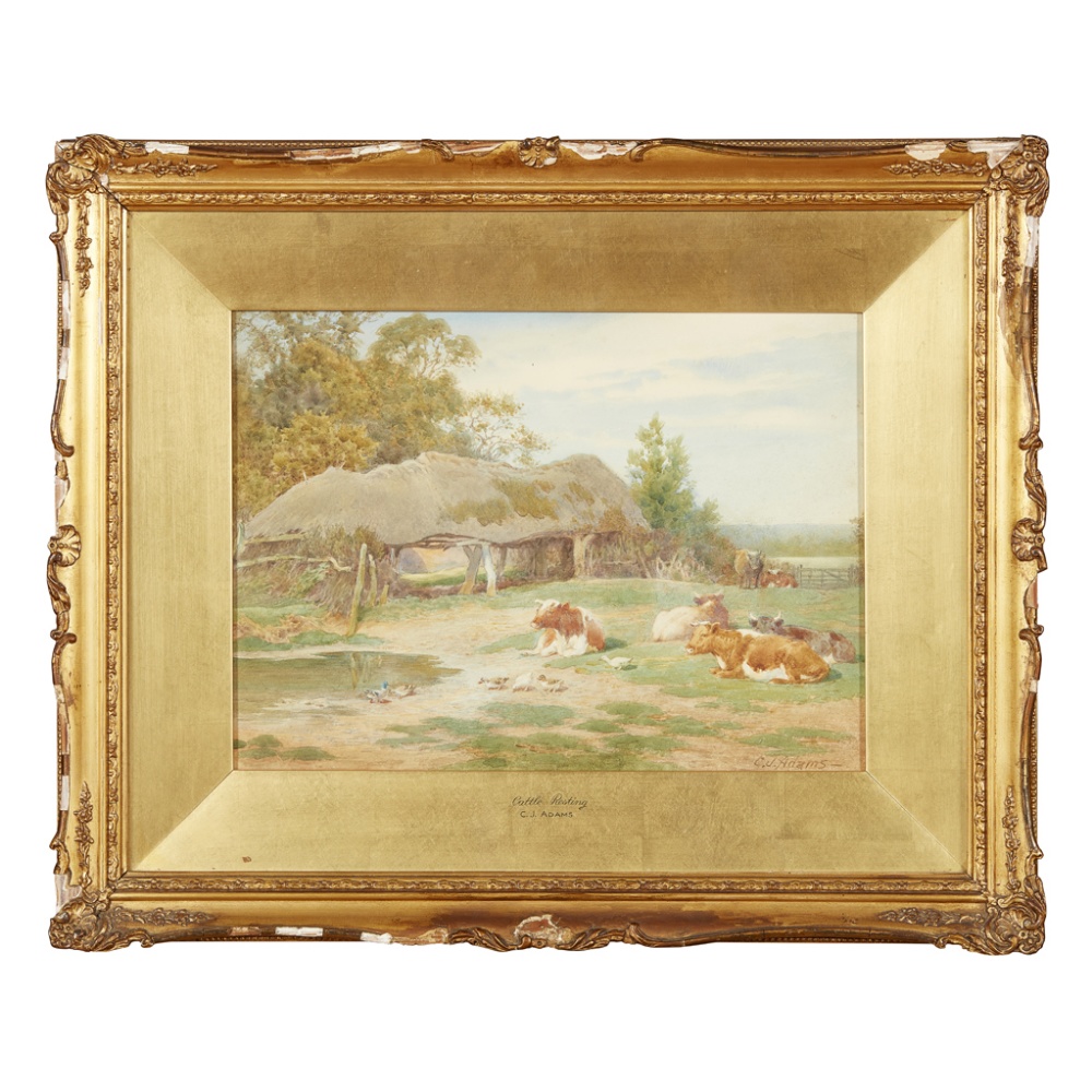 CHARLES JAMES ADAMS (BRITISH 1859-1931)CATTLE RESTING Signed, watercolour27cm x 37cm (10.5in x 14. - Image 3 of 4