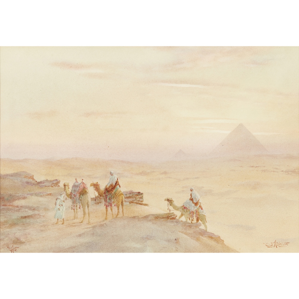 WILLIAM ASHTON (20TH CENTURY BRITISH)SUNSET IN THE DESERT Signed and signed and dated 1936 with