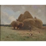 [§] ROBERT RUSSELL MACNEE R.G.I. (SCOTTISH 1880-1952)GATHERING THE HAY Signed, oil on canvas34cm x