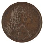 A BRONZE MARRIAGE OF JAMES AND CLEMENTINA MEDALLION E. HAMERANI, CIRCA 1719 obverse with classical