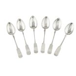 ABERDEEN - A SET OF SIX SCOTTISH PROVINCIAL DESSERT SPOONS JAMES BEGG marked JB, A, B, D, stylised