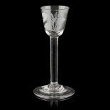 OF JACOBITE INTEREST, A WINE GLASS 18TH CENTURY the round funnel bowl engraved (possibly later) with
