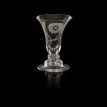 A RARE JACOBITE SYLLABUB GLASS MID-18TH CENTURY the flared bowl finely engraved with a rose head