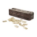 A SCOTTISH CARVED WOOD AND INLAID GAMES BOX EARLY 19TH CENTURY of rectangular form, canted