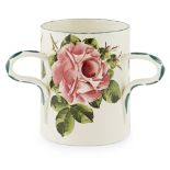 A WEMYSS WARE THREE-HANDLED MUG 'CABBAGE ROSES' PATTERN, EARLY 20TH CENTURY painted and impressed