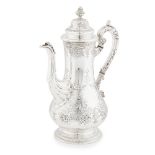 A VICTORIAN COFFEE POT JOHN MCKAY, EDINBURGH 1843 of baluster form with profusely engraved and