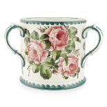 A LARGE WEMYSS WARE TYG 'CABBAGE ROSES' PATTERN, CIRCA 1900 impressed maker's mark WEMYSS, printed