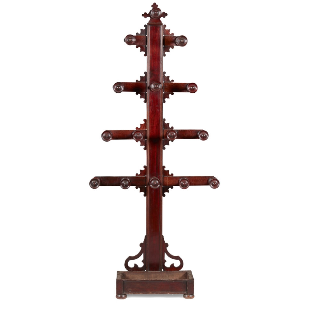 A SCOTTISH EARLY VICTORIAN MAHOGANY HAT AND COAT STAND CIRCA 1840 the moulded central column with