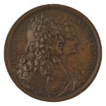 A BRONZE BIRTH OF PRINCE CHARLES MEDALLION E. HAMERANI, 1720 Obverse with conjoined busts of King