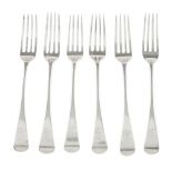 ABERDEEN - A SCARCE SET OF SIX SCOTTISH PROVINCIAL TABLE FORKS DAVID IZAT marked DI, ABD, of Old