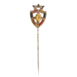 A VICTORIAN AGATE AND CITRINE SET TIE PIN UNMARKED, 19TH CENTURY formed as luckenbooth; together