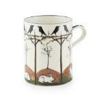 A LARGE WEMYSS WARE 'EARLSHALL' MUG EARLY 20TH CENTURY decorated with rabbits and crows in a