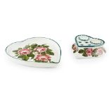 WEMYSS WARE HEART-SHAPED INKWELL AND TRAY 'CABBAGE ROSES' PATTERN, LATE 19TH/ EARLY 20TH CENTURY the