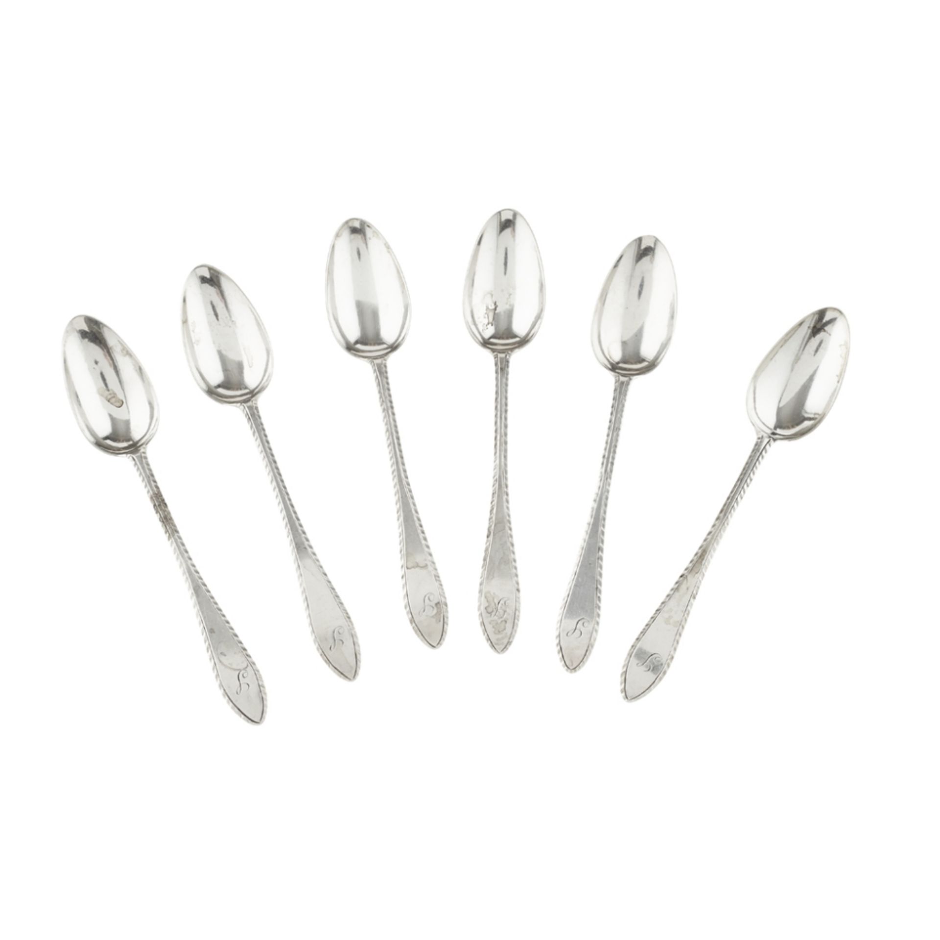 DUNDEE - A SET OF SIX SCOTTISH PROVINCIAL TEASPOONS EDWARD LIVINGSTONE marked EL, pot of lilies,